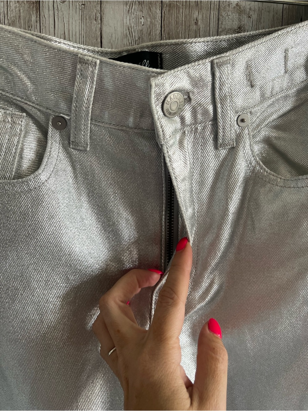 Madewell X Aimee Song Metallic Silver Wide-Leg Jeans Concert New Years Size 25 - Picture 3 of 7